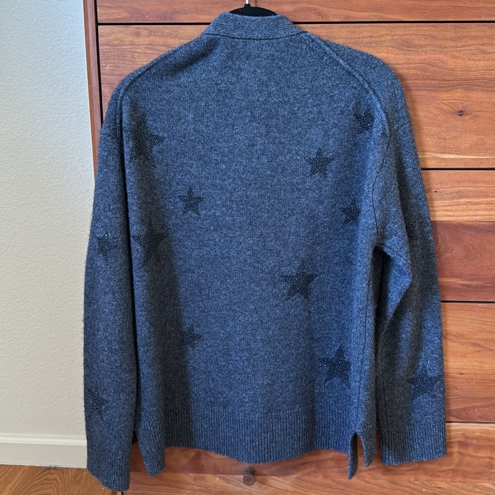 ZADIG & VOLITAIRE Mirka 100% Cashmere Gray Crystal Star Cardigan - Picture 5 of 7